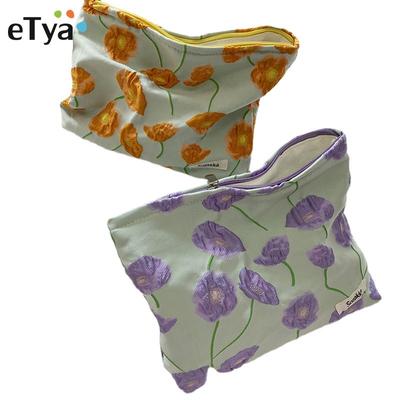 1ks Fashion Relief Flowers Print Kosmetická taška Plátěná taška na praní Velkokapacitní Ženy Cestovní kosmetická taštička Taštičky na make-up