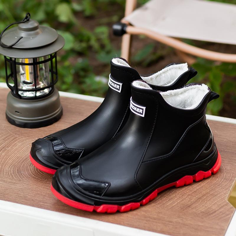 

Extra large size fleece rain boots men s short anti-slip anti-work shoes fishing warmth 48