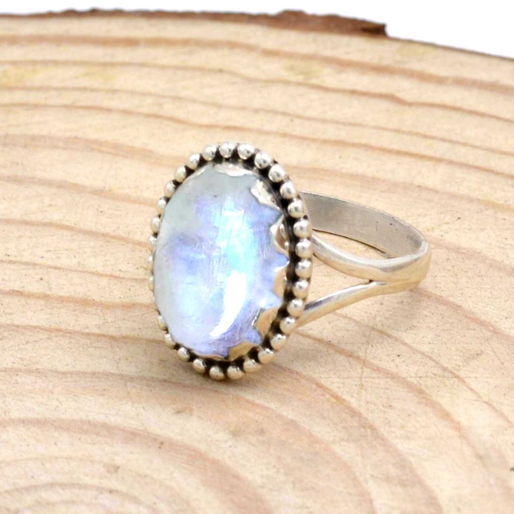 Moonstone 925 Sterling Silver Ring, Natural Gemstone Handmade Women Statement Ring