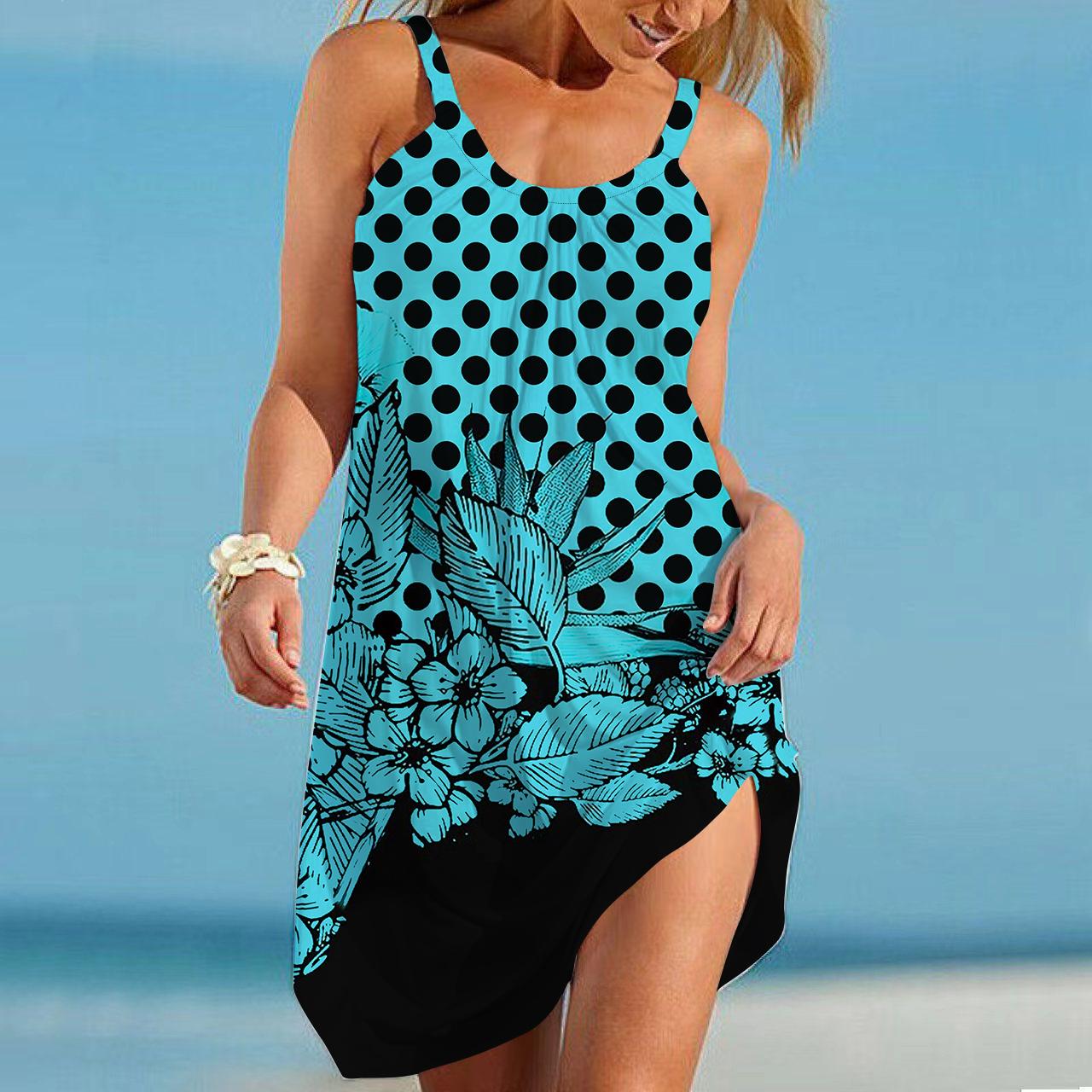 

Пляжная одежда Мини-платье с принтом в крапинку Повседневное современное платье без рукавов Свободный крой Повседневное летнее платье для улицы 2XL синий