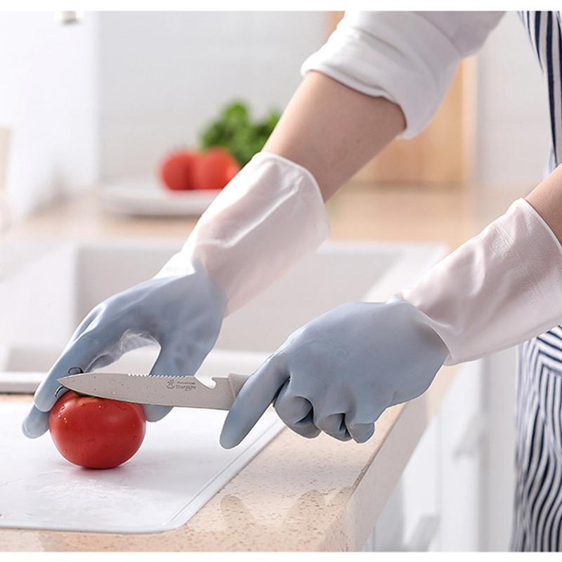 Trendy Unisex Dishwashing Tools Protective Handwear Rubber Household Cleaning Tools 1PCS PVC Durable Non-slip Kitchen Gloves Utility Gauntlets