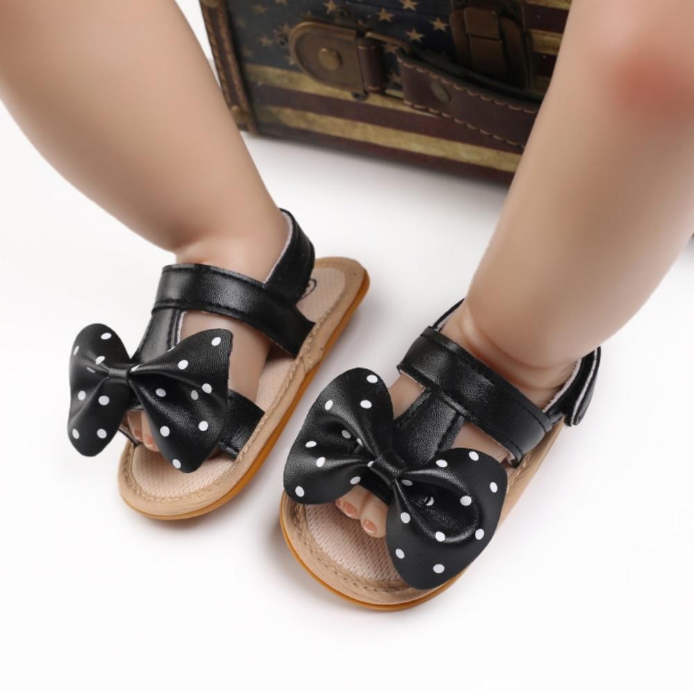 Summer Infant Baby Girls Bow Sandals Casual Polka Dot Beach Shoes Anti-Slip PU Leather Newborn Toddler Prewalker First Walking Shoes 0-18M