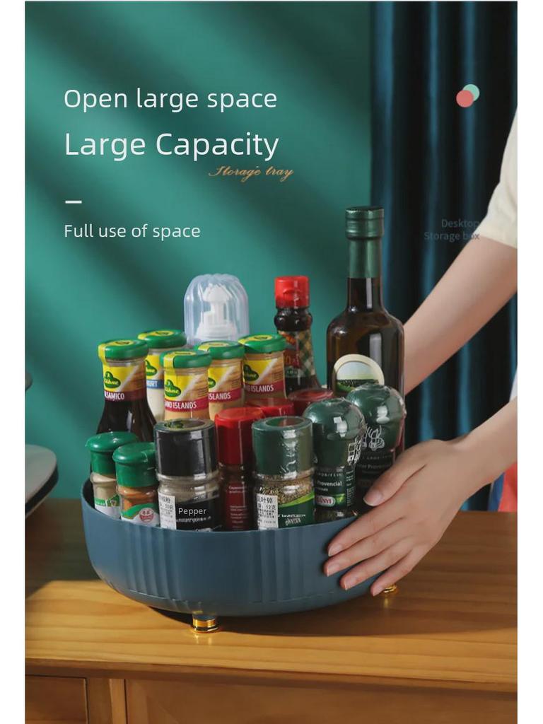 Suport rotativ pentru condimente de bucătărie cu spațiu de depozitare multifuncțional pentru condimente și fructe