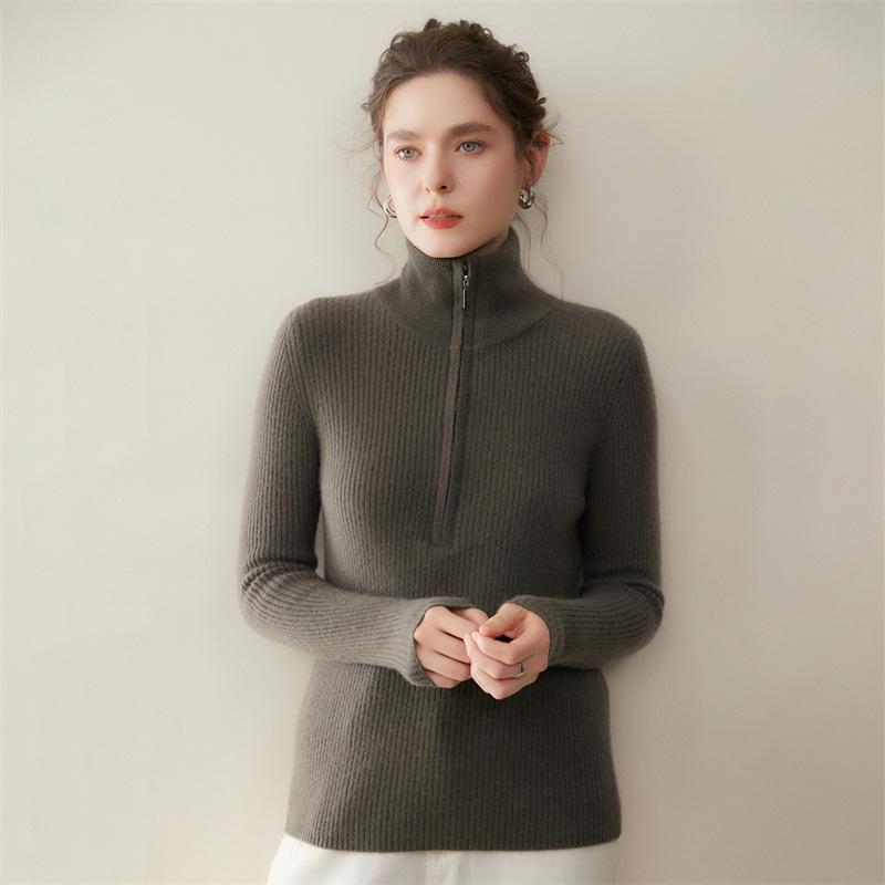 Women's High-Neck Cashmere Sweater - 2025 Autumn/Winter Collection, Half-Zip, Loose Fit, Warm, High-End Knitwear