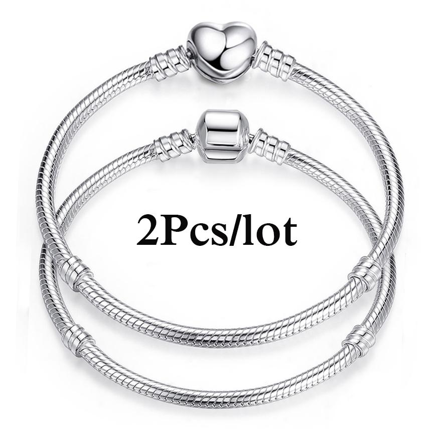 2 Stück/Los Sonderangebot 3mm Silberfarbene Schlangenkette Charm-Armband Für Damen Herren Passend für DIY-Armbänder Schmuck Geschenk