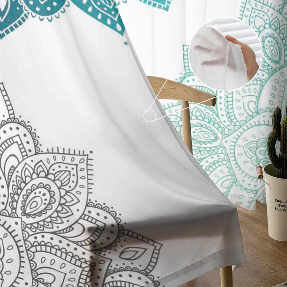 Mandala Farbverlauf Bohemian Blume Transluzente Vorhänge ideal für Wohnzimmerdekoration Fensteröffnung Vorhang Küchenbereich Tüll Voile Organza Vorhänge
