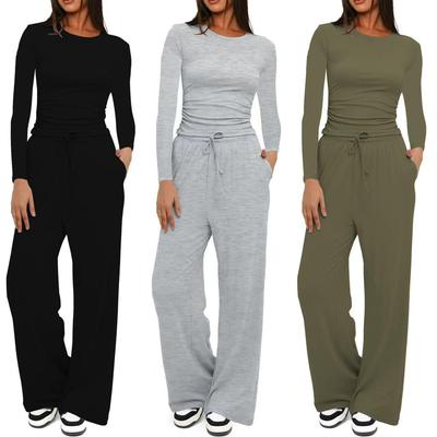 Kardashian Style Comfy Wide-Leg Tie-Up Set with Long Sleeves