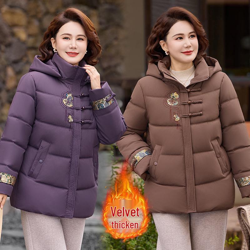 Chinese Mom's Winter Jacket: Thickened Fleece-Lined Coat for Middle-Aged & Elderly Women, 2025 Warm Cotton Outerwear