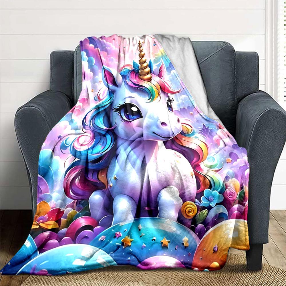 1pc Unicorn Rainbow Soft Warm Throw Blanket Nap Blanket For Couch Sofa Office Bed Camping Travel,Comfortable