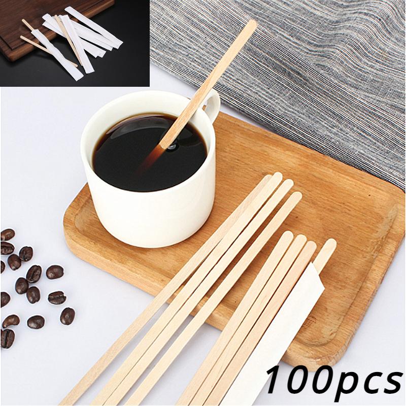 100 Stück Einzelverpackt Kaffeoholz Kaffeerührer Einweg Holz Rührstab 14cm/19cm Kaffeestock Teestock