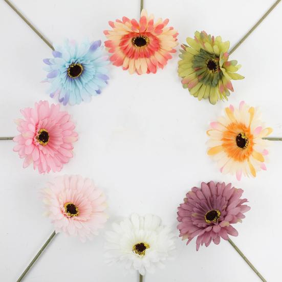 6 Bundles Artificial Gerbera Flowers with Stems Fake Wildflower Bouquet for Wedding Party Table Centerpiece Indoor Home Vase Decor Floral Arrangement