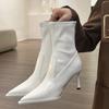 2025 Spring and Autumn New Fashion Versatile Autumn and Winter Feeling Pointed Splicing High-heeled Short Boots Women's Thin Heel Single Boots