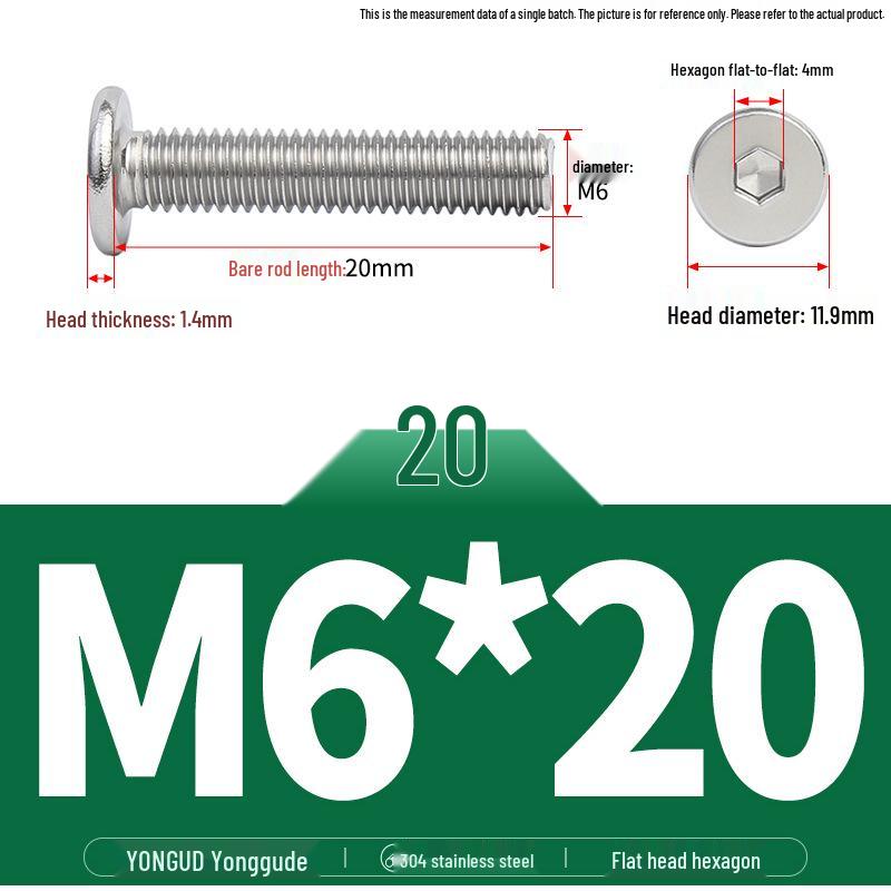 304 Stainless Steel Ultra-Thin Flat Head Hex Socket Bolt, M2-M12
