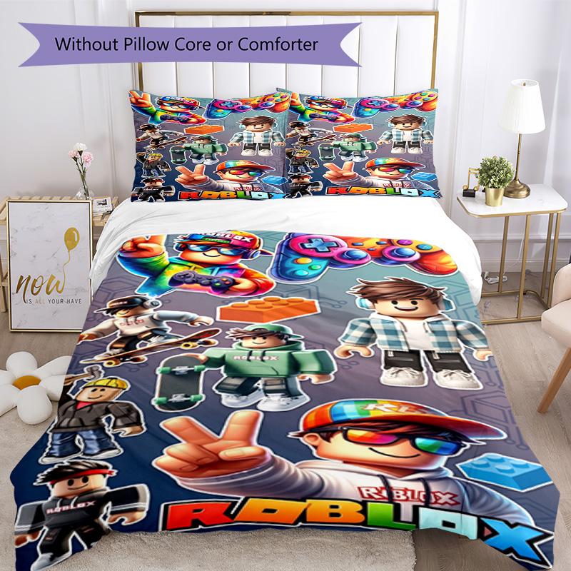 Roblox Bedding Set Breathable Duvet Cover with Pillowcases Decorative Bed Linen for Bedroom Home Decoration Birthday Gift