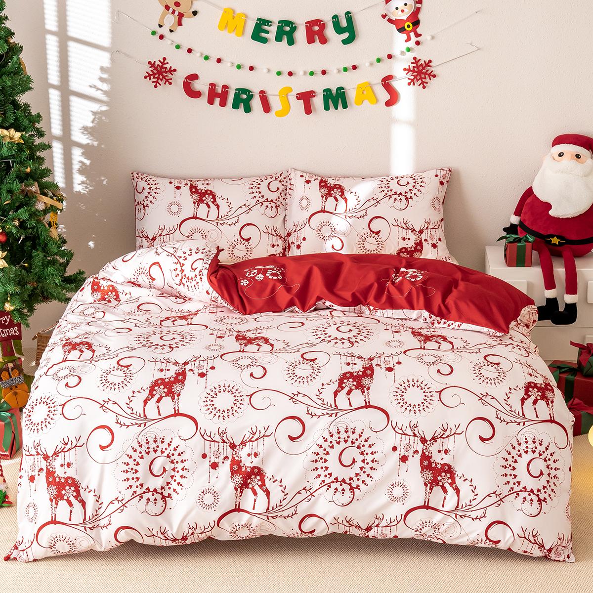 

Comforter 3Pcs/Set Christmas Reindeer Snowman Bedding Set Includes 1 And 2 S Soft And Skin-Friendly Comforter (quilt)-EU Single(135*200cm)3pcs