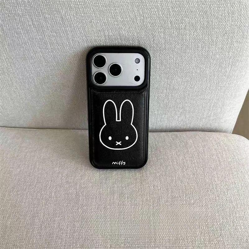 Line Miffy Rabbit bulge bag leather pattern for iPhone17Promax mobile phone case Apple 16 cute 15 soft 14 sets