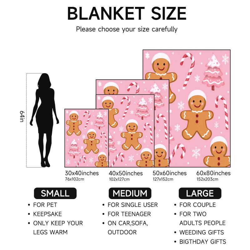 Christmas Gingerbread Flannel Blanket, Multi-purpose Camping Nap Blanket Bed Sofa Bedding Home Decoration Halloween Christmas