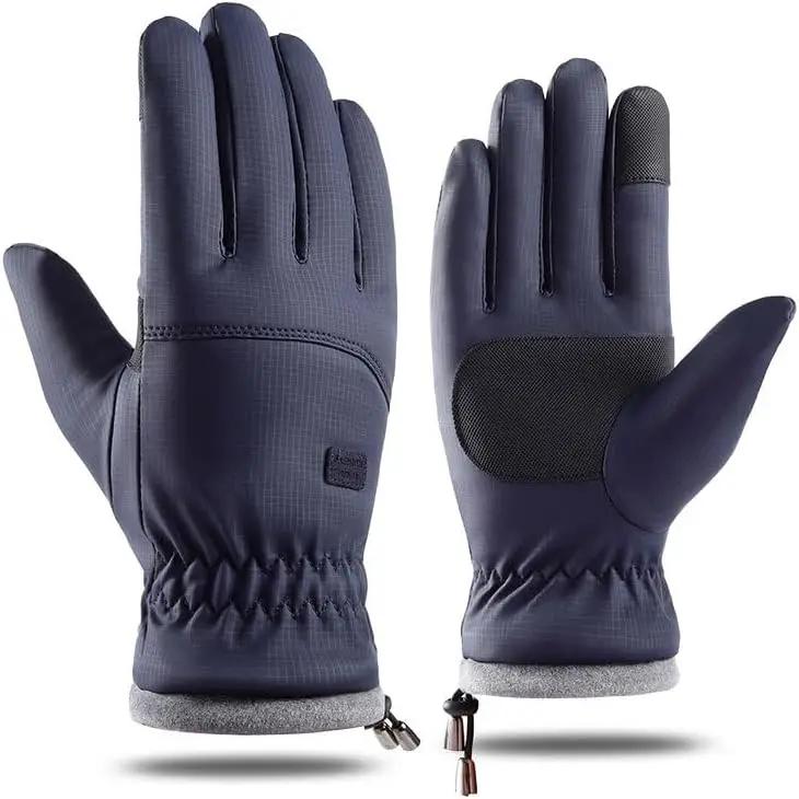 Men's Winter Waterproof Full-Finger Cycling Gloves Fleece Warm Non-Slip Touch Screen Elastic for Running, Motorcycle & Ski