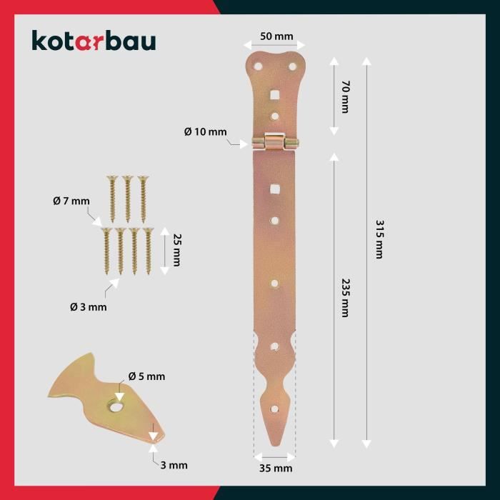 Charnière de porte - KOTARBAU - 250 mm - Acier inoxydable - Couleur or - Résistante aux intempéries