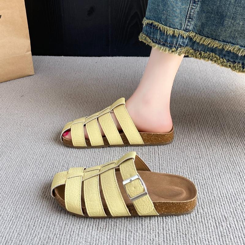 Mode Sommer Neu Baotou Ein-Fuß Slipper Flachboden Halb schleppend Damenbekleidung Weichboden Ausgehöhlt Atmungsaktiv Kühl Schleppend