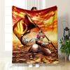 Anime Character with Flag and Sunset Style Flannel Blanket for Bedroom, Living Room, Sofa, and Nap Sofas.