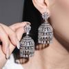 Multi-Tier Hollow Bell Shaped Jhumka Earrings Mixed Marquise & Square Cubic Zirconia Vintage Ethnic Banquet Ladies Accessories