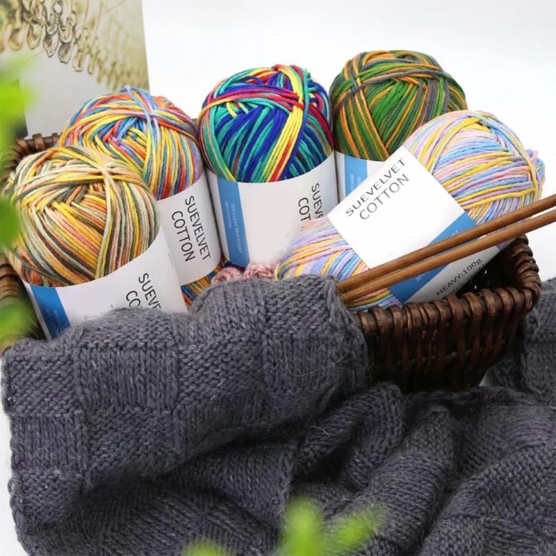 Dyed Yarn for Crocheting Knitting Cotton Yarn for DIY Craft Mixed Color Cotton Yarn for Handmade Hat Crochet Supplies