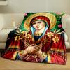 Religious Icon with Flowers and HaloFlannel Blanket for Bedroom, Living Room, Sofa, and Nap