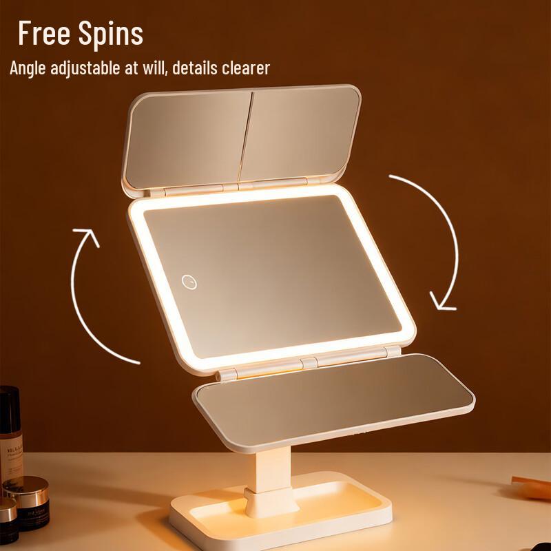 oeny Folding LED Makeup Mirror with Storage and Fill Light