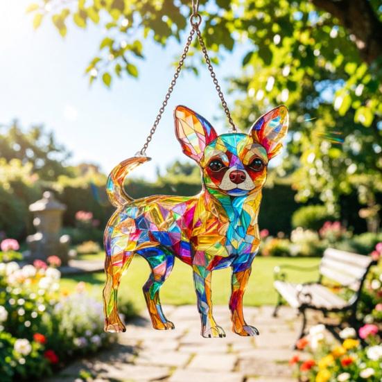 Colorful Dog Acrylic Puzzle Suncatcher Dachshund/Chihuahua Stained Glass Window Hanging Ornament Gifts for Women Dog Lovers