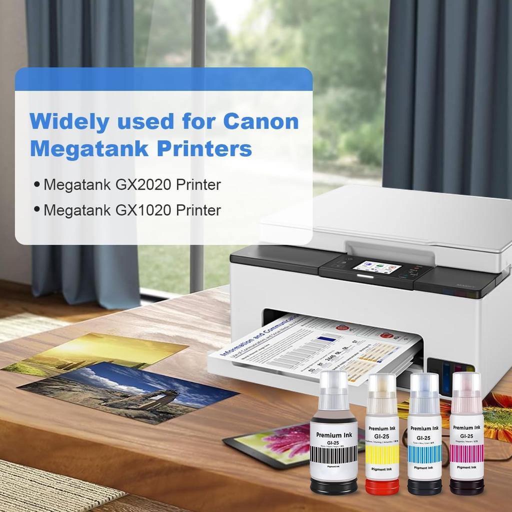 GI-25 Pigment Refill Bottle Ink Replacement for Canon 25 GI-25 GI25 Ink Work for Canon PIXMA MegaTank GX GX1020 Printer (Black 135ml, CMY 70ml,