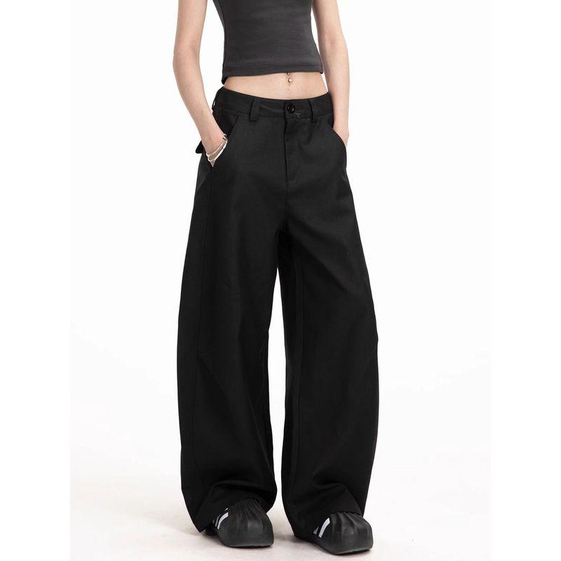 Plus-Size Black Suit Pants for Women, Summer Thin High-Waisted Drapey Casual Pants, Slimming Wide-Leg Pants for Plus-Size Women