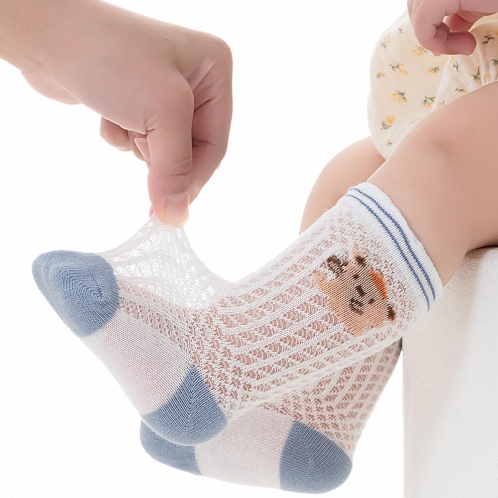 4 Pairs Baby Ultra Thin Mesh Mid Socks Cute Cartoon Animal Embroidery A-Class Soft Elastic Toddler Socks for 0-5 Years Old