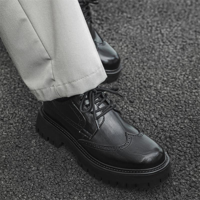 Men's casual leather shoes Classic Gentleman British Style Fashion parties or business office Black brown thick soled shoes