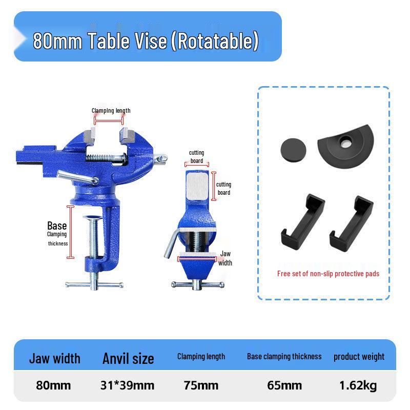 Universal Multi-Functional Bench Vise for Woodworking - Small, Flat Jaw Workbench Vise
