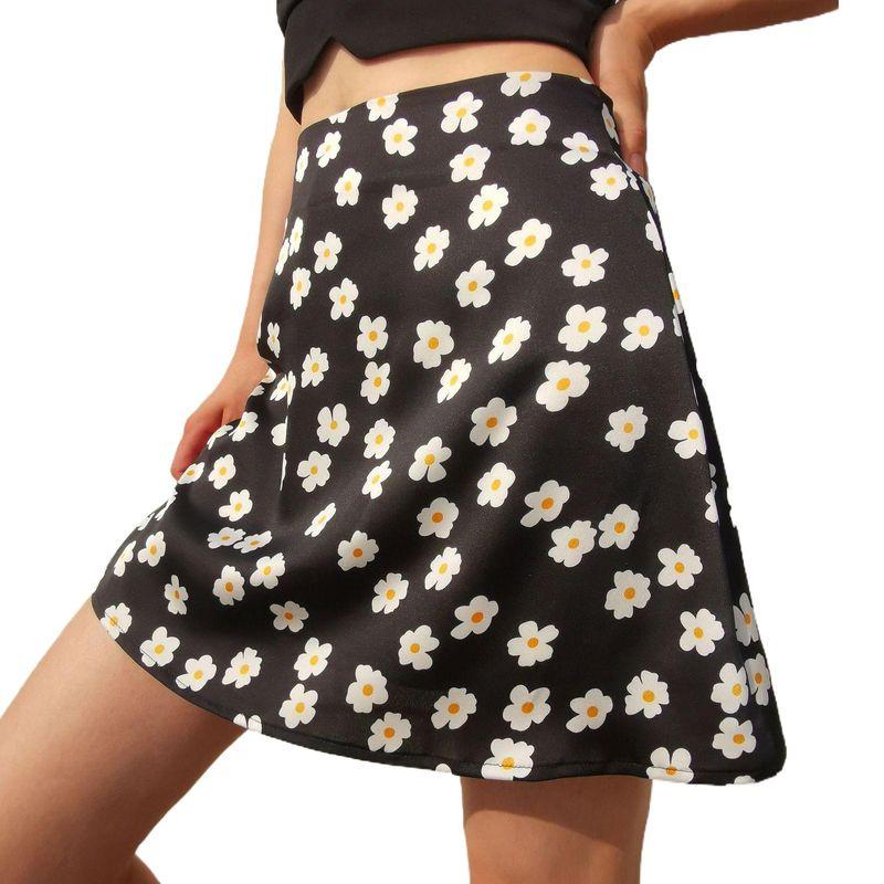 Leopard Floral High Waist Zip Skirt Women's Leopard Print Floral High Waist Zip Skirt