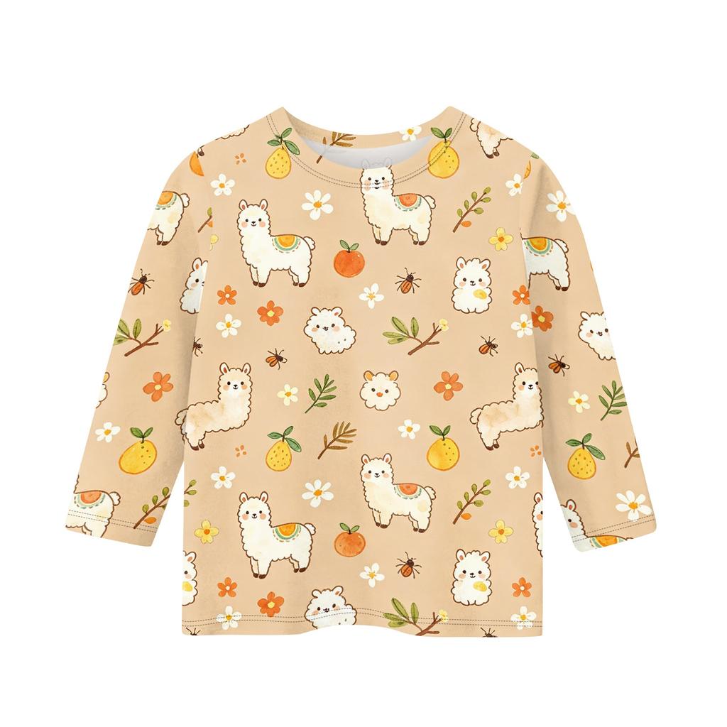 Kinder Tierdruck Rundhals Dreiviertelarm Lässiges T-Shirt Weicher Bequemer Stoff Leichtes Design Geeignet für den Alltag