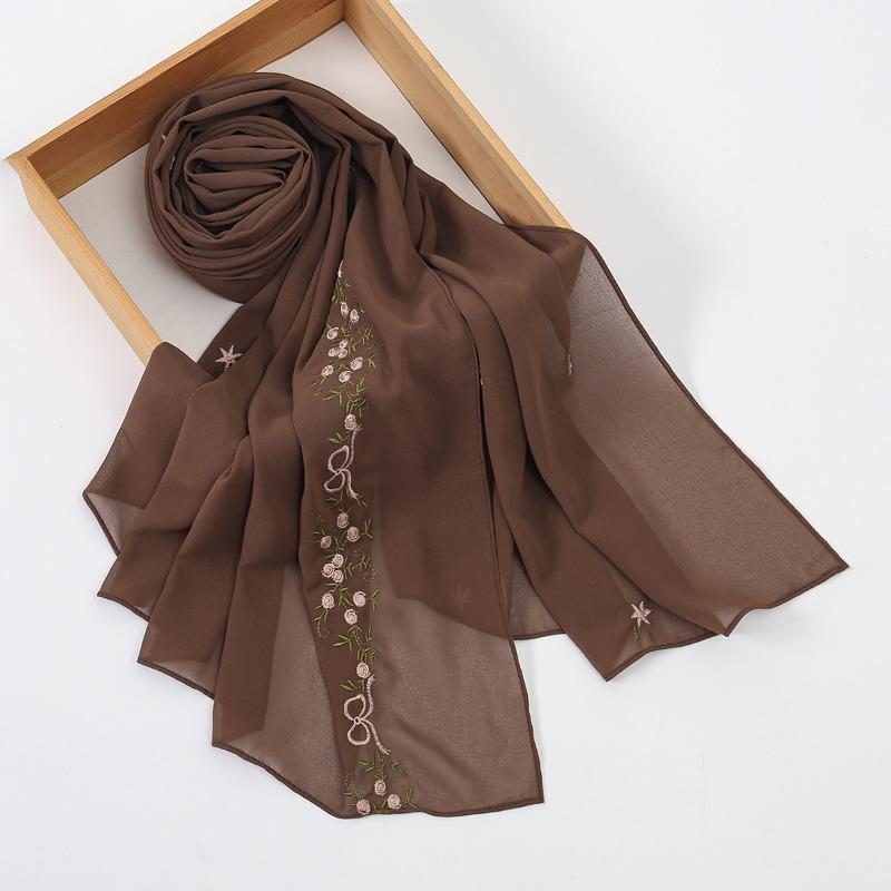 Small fresh embroidered chiffon long towel versatile high solid color elastic bag head shawl scarf