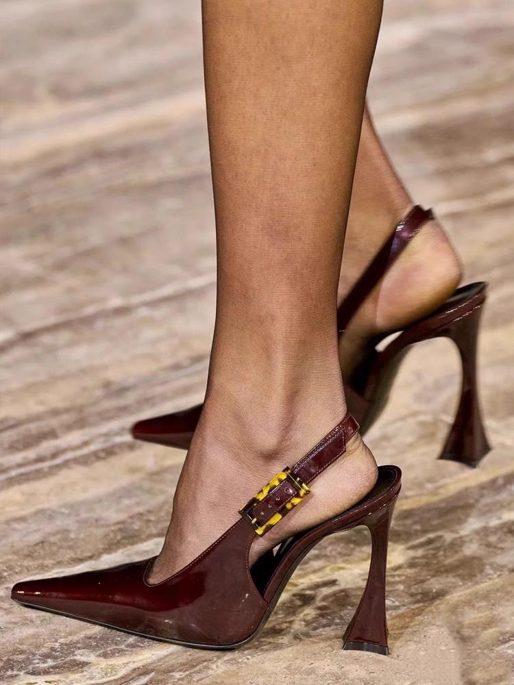 

Fashion Designer Slingbacks High Heels Shoes for Women New Pointed Toe Party Shoes Ladies Elegant Pumps Thin Heeled Buckle Single Shoes 35 вино красного
