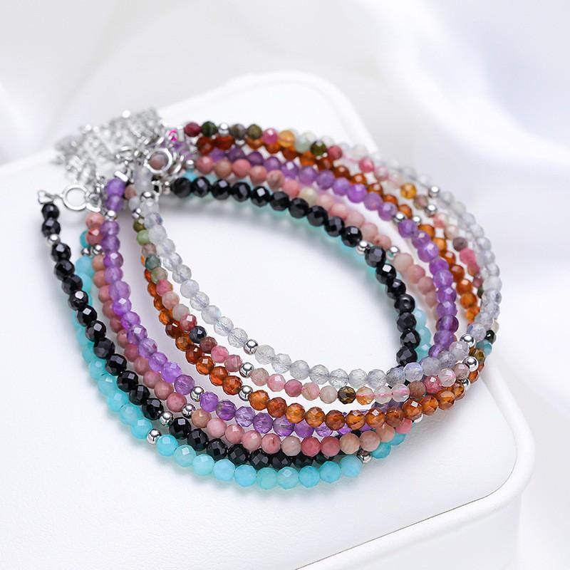 Handmade Faceted Natural Stone Bracelet Women With Tourmaline Amethyst Spinel Crystal Clasp