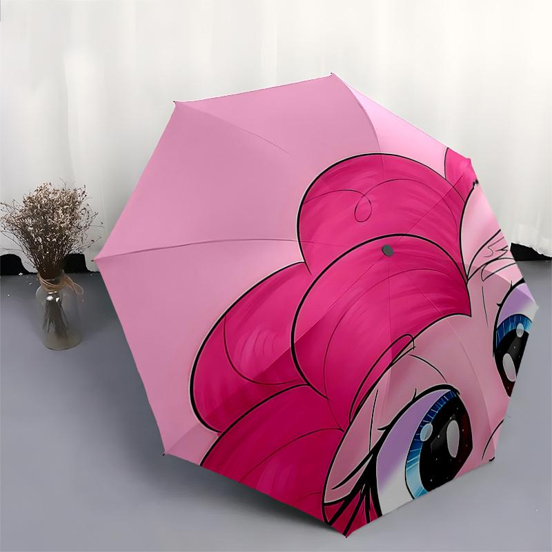 Be Smiling Pink Hair Auto Open Close Umbrella - Portable 3-Fold Design with 8-Bone Iron Frame, Perfect for Fans, Travelers, Daily Use, and F