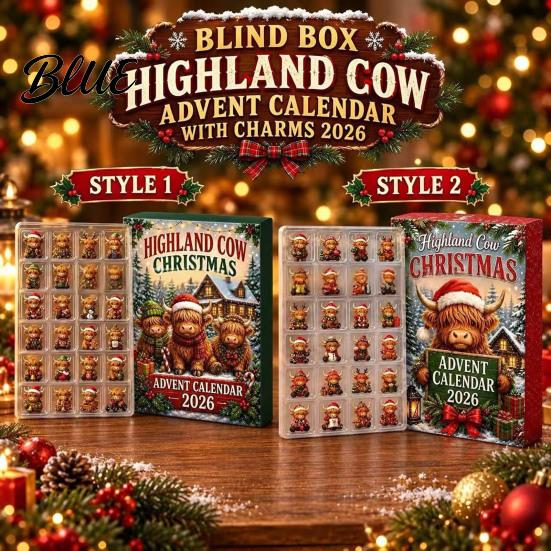 Collection Mignonne Figurines 2026 Vache des Highlands Calendrier de l'Avent de Noël 24 Jours Ensemble d'Ornements Compte à Rebours en Acrylique avec Décorations de Fêtes Mini Figurines,