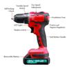 21V Brushless Electric Drill 3/8 Inches Cordless Screwdriver Rechargeable Home Power Tool with 2000mAh Battery & Drill Bit