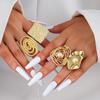 European & American Metal Texture Ring Set: Smooth, Exaggerated Geometric Open Rings for Women