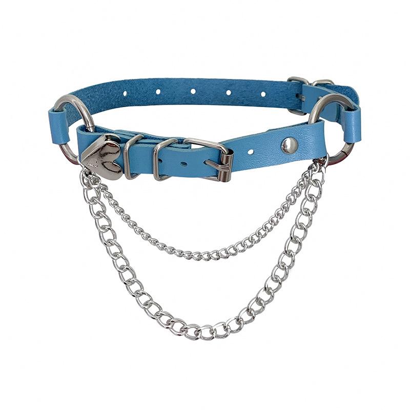 Punk PU leather collar heart-shaped peach heart chain necklace original goth neck chain love exaggerated collarbone chain