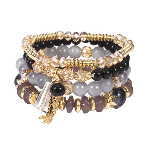 4Pcs/Set Boho Faux Agate Pearl Tassel Chain Charm Beaded Bracelet Women Jewelry