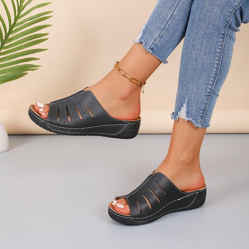 

Large size wedge slippers women s summer light outer wear beach hollow sandals women 43 белый