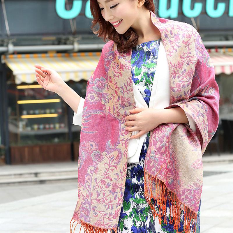 Ethnic Style Double-Sided Gold Thread Jacquard Women's Cheongsam Shawl Scarf - Thickened for Autumn and Winter