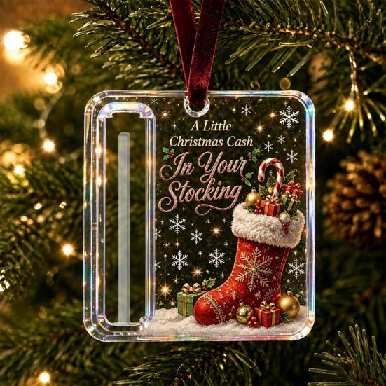 Holiday Party Hanging Decor 2Pcs Christmas Cash Gift Holder Ornament, Acrylic Money with Tree Decorations Santa Snowman Design, Pendant for