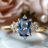 Luxury Geometric Blue Cubic Zirconia Women Ring for Wedding Engagement Bridal Gold Color Party Fashion Fancy Lady Jewelry